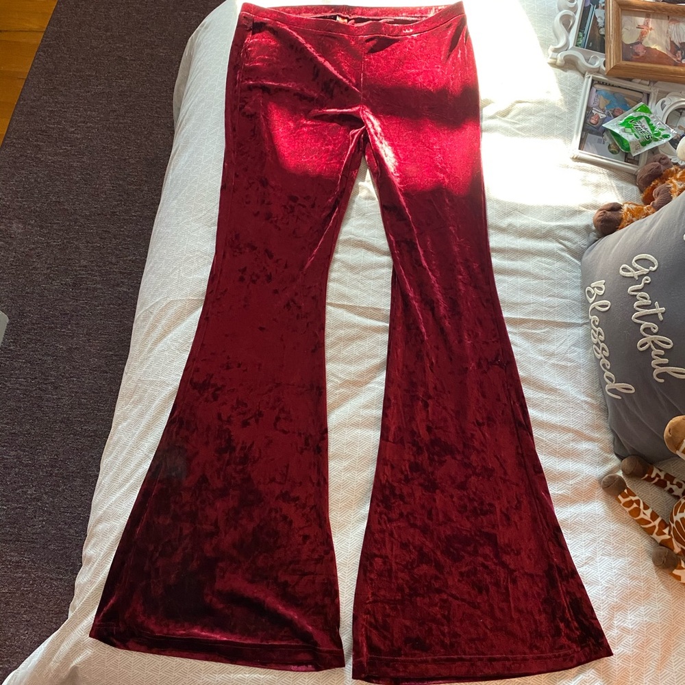 Wide Leg Fit and Flare Red Velvet pants